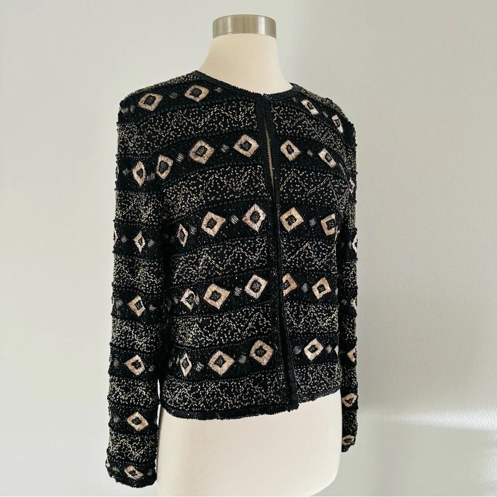 Vintage Papell Boutique Evening Silk Beaded Blazer Top M